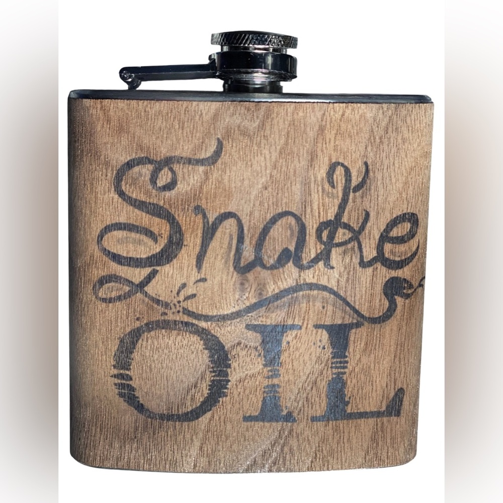 6 oz. Wooden SNAKE OIL FLASK  
Stainless Steel Spitfire Girl Los Angeles USA